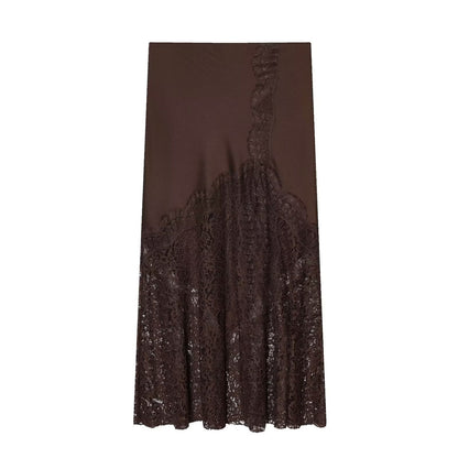 Woman wearing Lace Patchwork Midi Skirt in a stylish setting