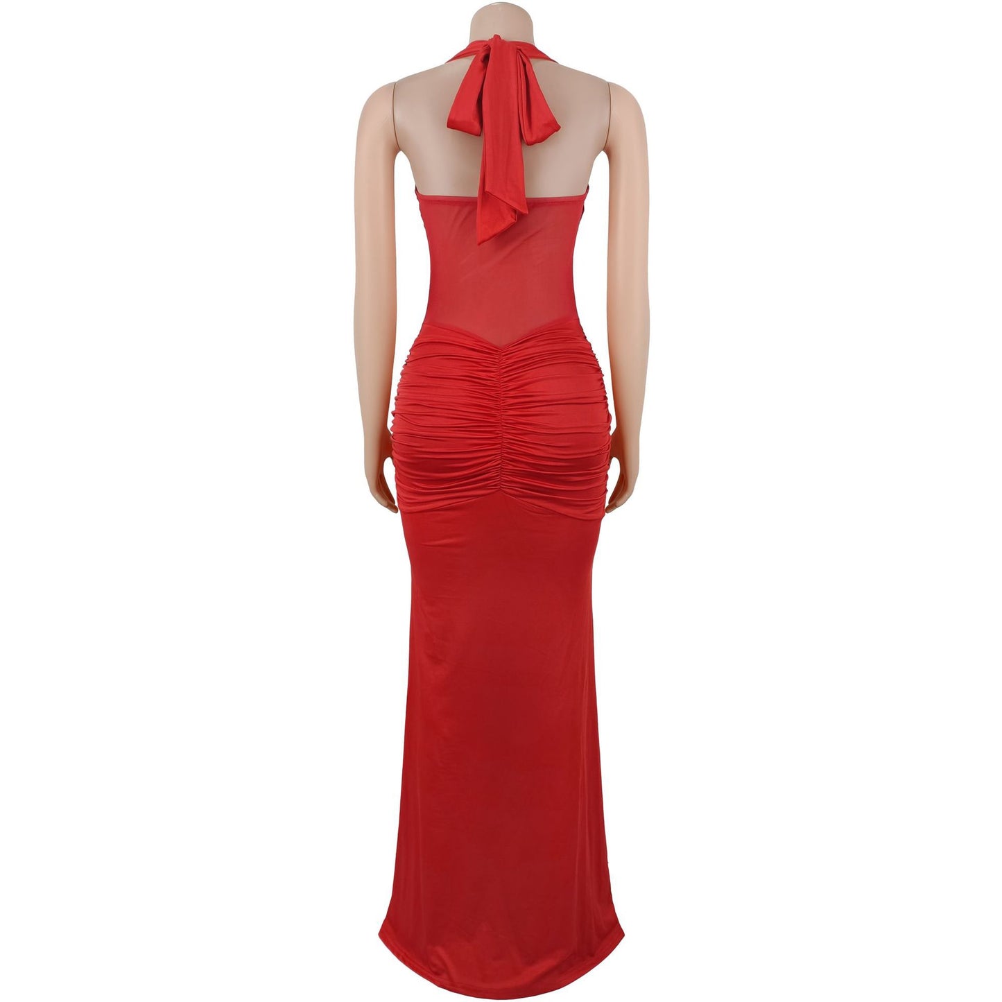 Sheer Mesh Halter Tie-Back Bodycon Dress | Tajstylo