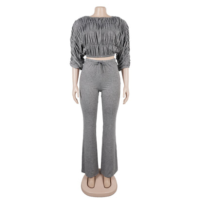 Flattering Two Piece Set with Crop Top and Flared Pants | Tajstylo