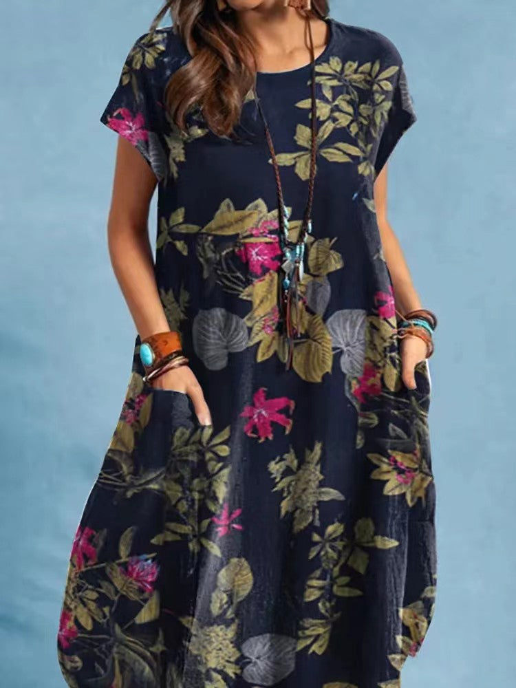 Floral A-Line Cap Sleeve Dress with Pocket | Tajstylo