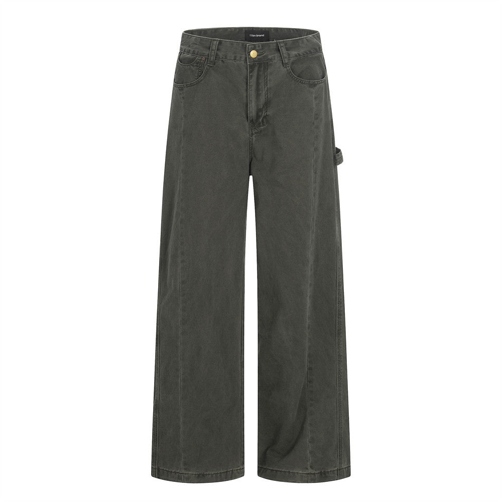 Distressed Black Denim Straight Leg Pants | Tajstylo