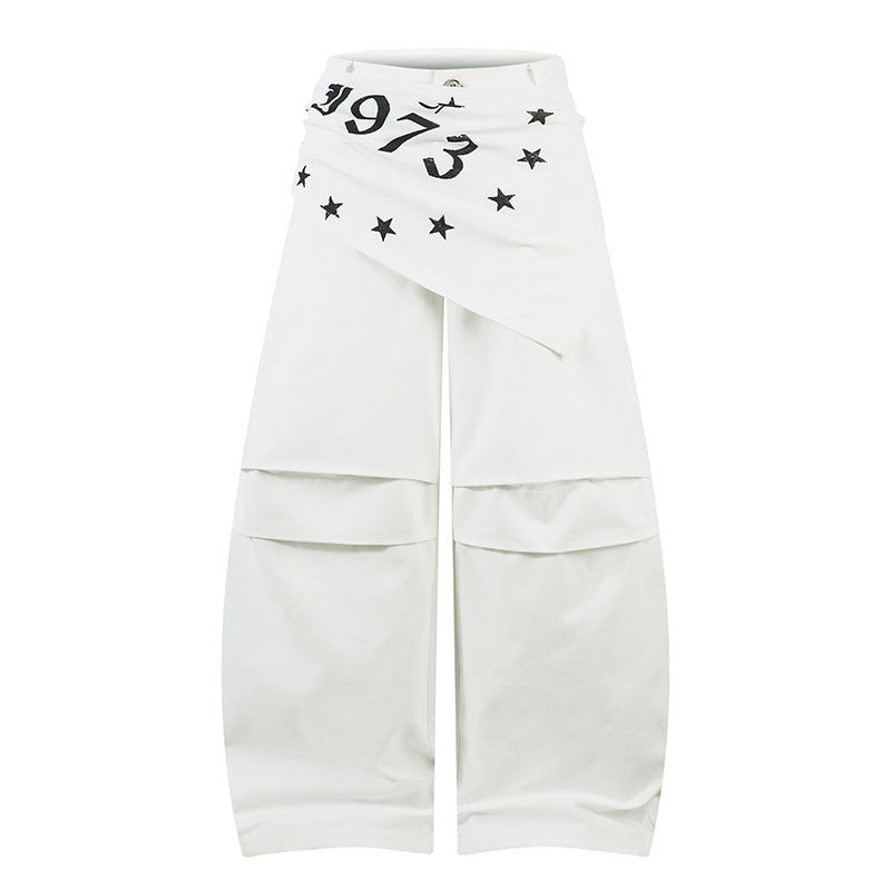 Woman wearing Loose Wide Leg Drop-Crotch Pants in urban setting