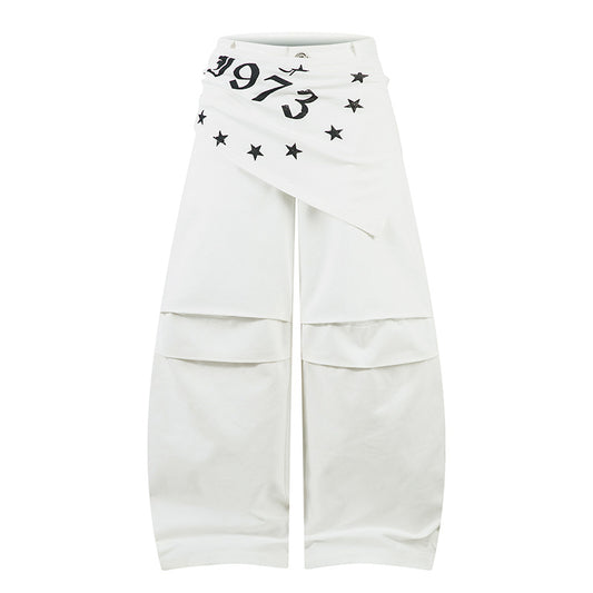 Woman wearing Loose Wide Leg Drop-Crotch Pants in urban setting