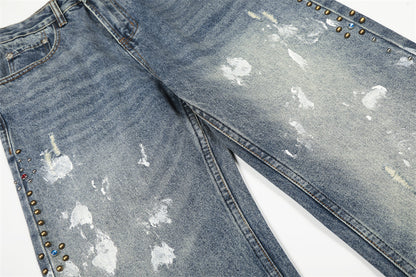 Distressed Blue Punk Straight Fit Jeans | Tajstylo