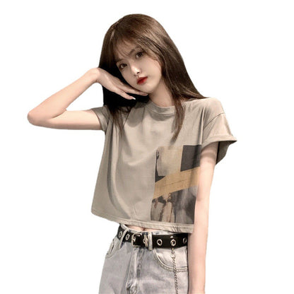 Woman wearing Casual Heart Design Crop Top in a sunny park