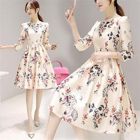 Woman wearing Chic Korean Style Mid Length Dress in a casual setting