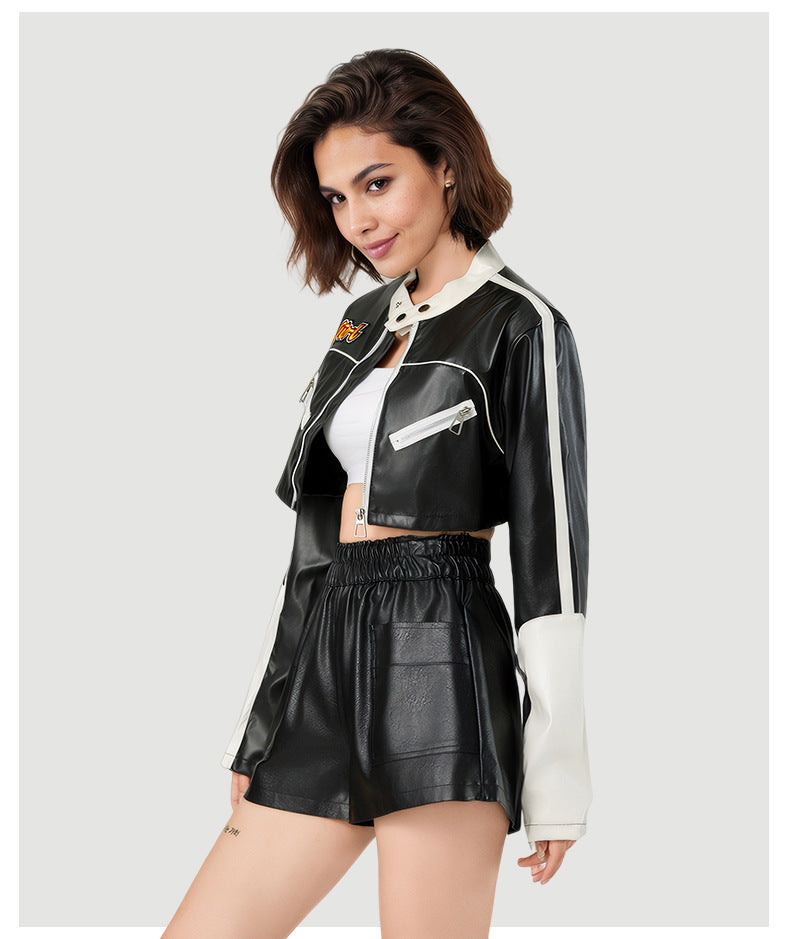 Color Block Leather Jacket | Tajstylo
