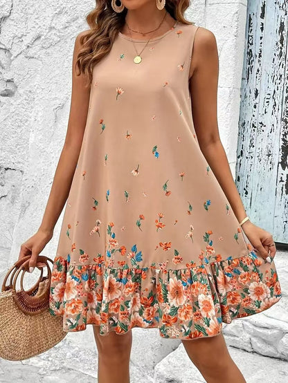 Floral Midi Dress with Short Sleeves | Tajstylo