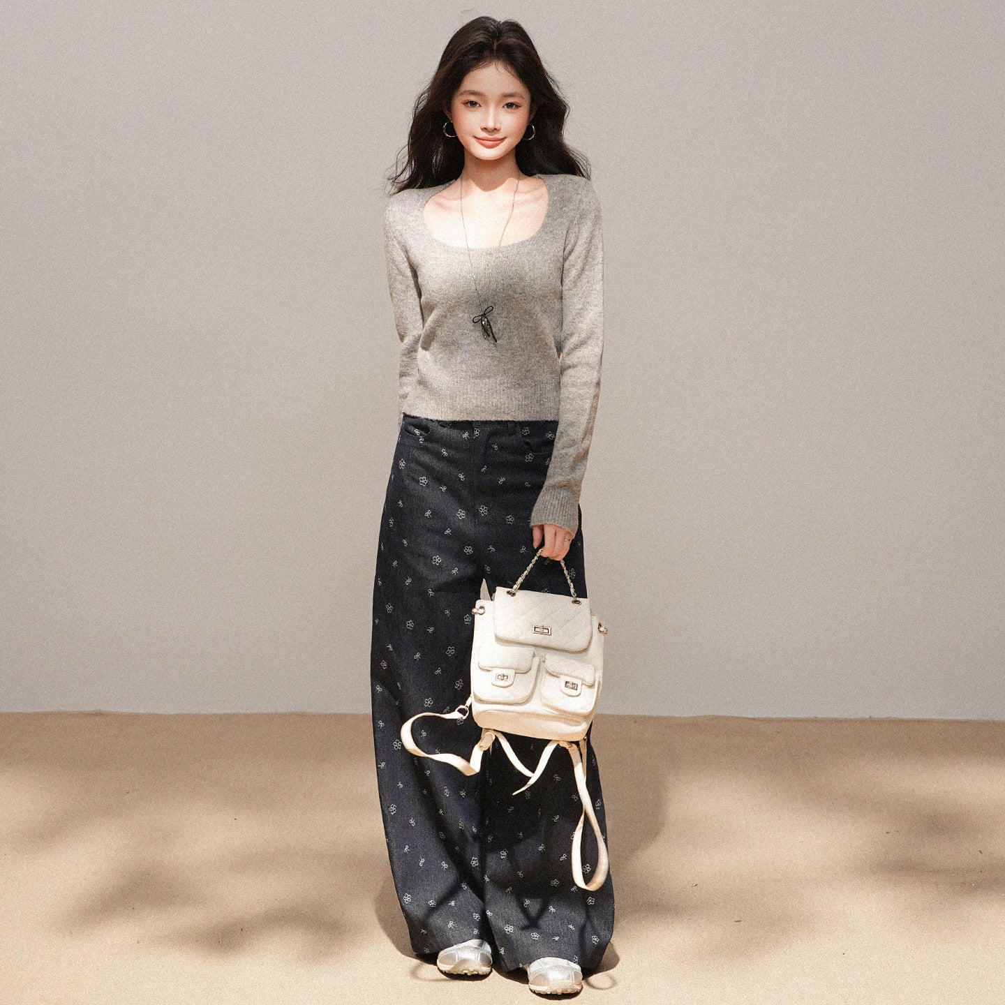 Woman wearing Short Knit Sweater in a casual setting