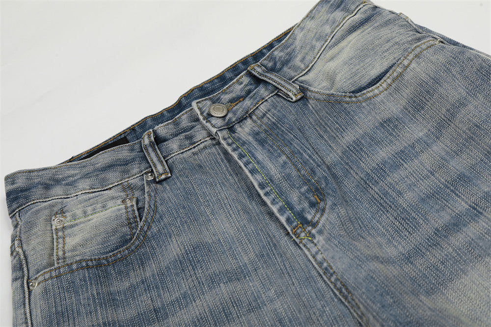 Washed White Denim Straight Leg Pants | Tajstylo