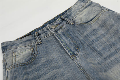 Washed White Denim Straight Leg Pants | Tajstylo