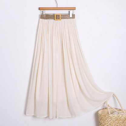 Woman wearing Solid Color A-Line Skirt in a casual outdoor setting