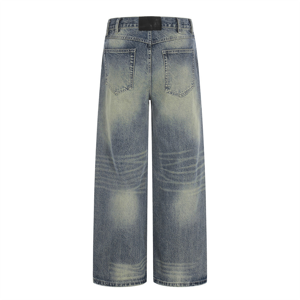 Woman wearing Washed Denim Straight Leg Pants in a casual setting