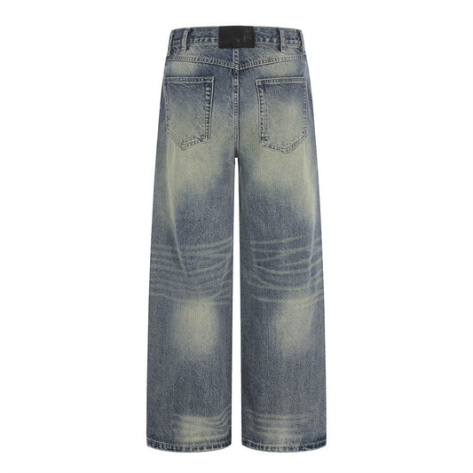Woman wearing Washed Denim Straight Leg Pants in a casual setting