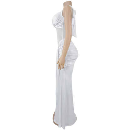 Sheer Mesh Halter Tie-Back Bodycon Dress | Tajstylo