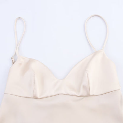 Champagne One Shoulder Lace Satin Camisole Dress | Tajstylo