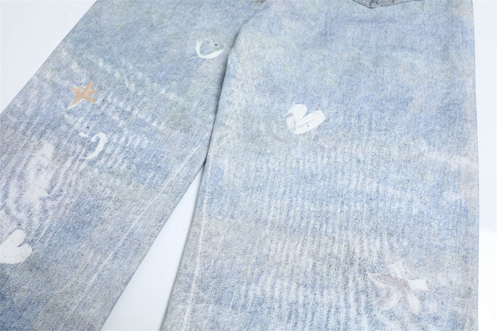 Fun Dog Cartoon Printed Denim Pants | Tajstylo