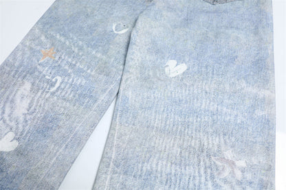 Fun Dog Cartoon Printed Denim Pants | Tajstylo