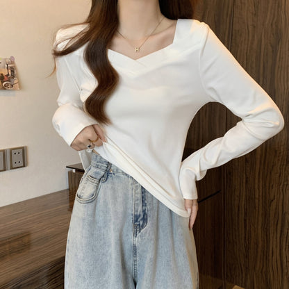 V Neck Long Sleeve Fleece Top | Tajstylo