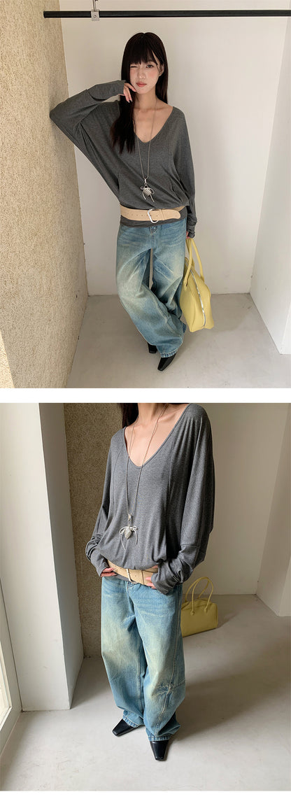Deconstructed Wide Leg Denim Pants | Tajstylo