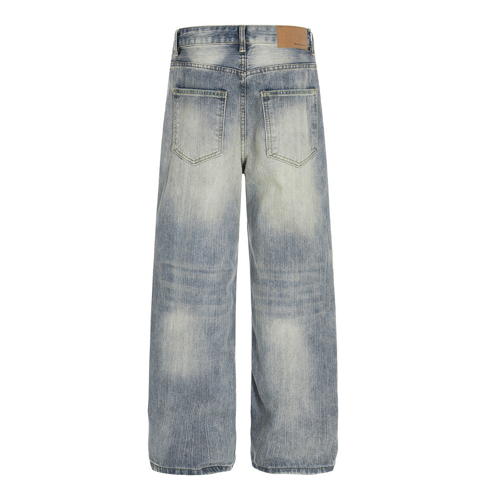 Washed White Denim Straight Leg Pants | Tajstylo