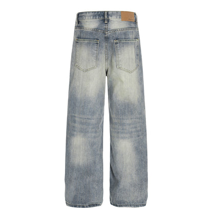 Washed White Denim Straight Leg Pants | Tajstylo