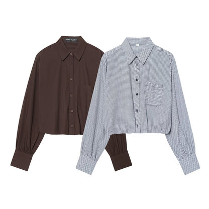 Plaid Balloon Sleeve Shirt | Tajstylo