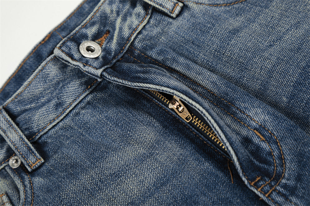Washed Blue Denim Straight Leg Pants | Tajstylo