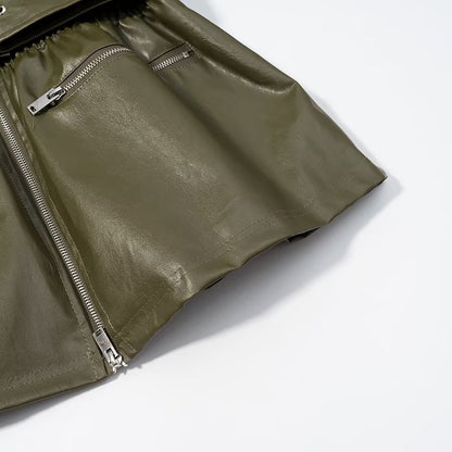 Street Elastic Waistband Faux Leather Jacket | Tajstylo