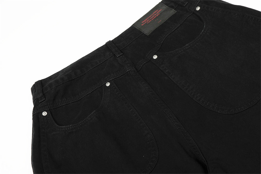 Distressed Black Denim Straight Leg Pants | Tajstylo