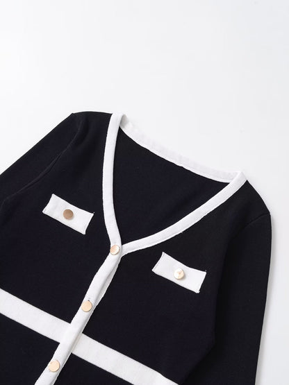 Color-Blocked V-Neck Cardigan Sweater | Tajstylo