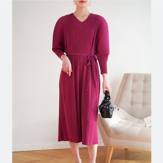 Pleated Lantern Sleeve Dress | Tajstylo