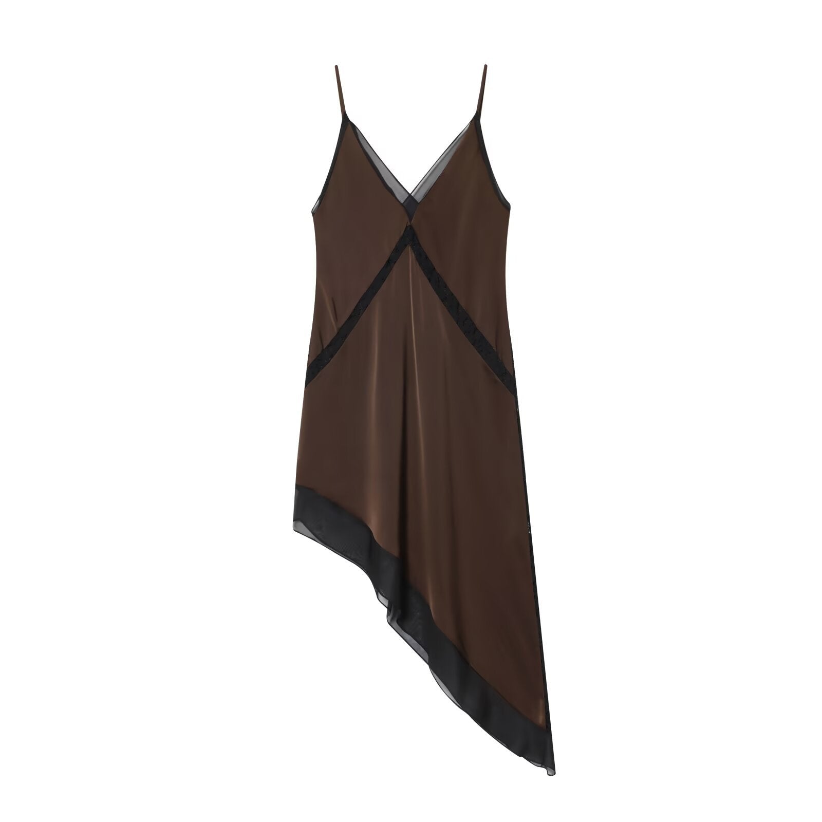 Woman wearing Satin Asymmetric Midi Dress in a chic setting