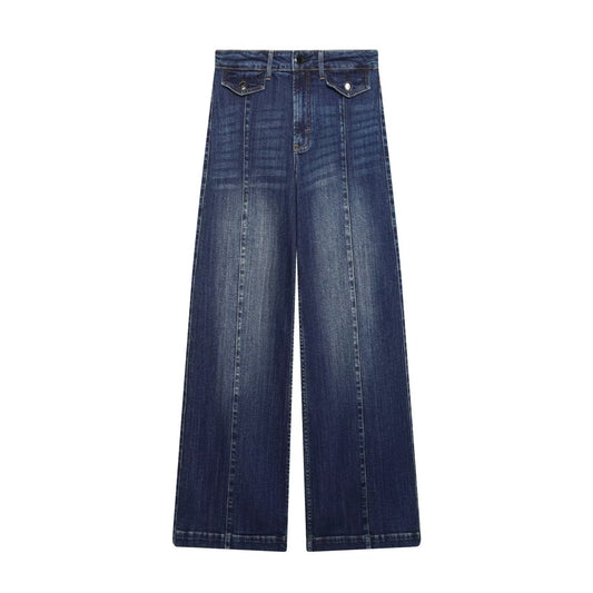 Woman wearing Classic High Waist Wide Leg Jeans in a chic urban setting