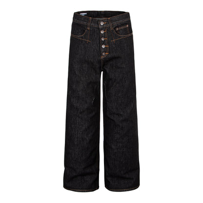 Retro Denim Pants with Gold Topstitching | Tajstylo