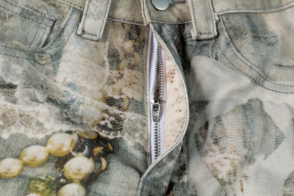 3D Digital Printed Chain Wide Leg Denim Pants | Tajstylo