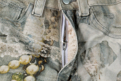 3D Digital Printed Chain Wide Leg Denim Pants | Tajstylo