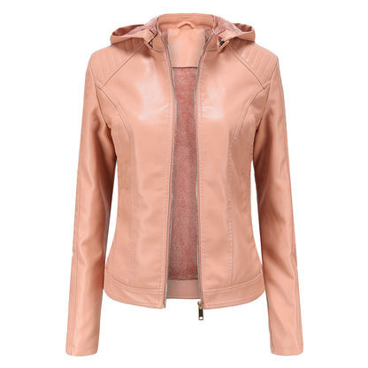 Woman wearing Hooded Long Sleeve Zip-Up Casual Jacket in a casual outdoor setting