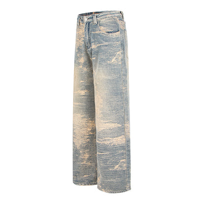Woman wearing Street Style Washed Distressed Straight Leg Jeans in an urban setting