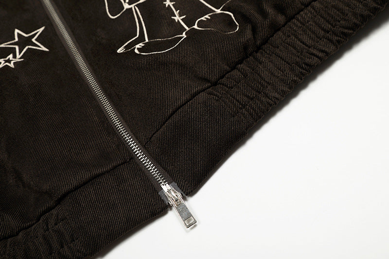 Graffiti Embroidery Flip Collar Jacket | Tajstylo