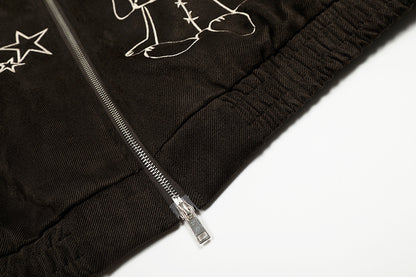 Graffiti Embroidery Flip Collar Jacket | Tajstylo