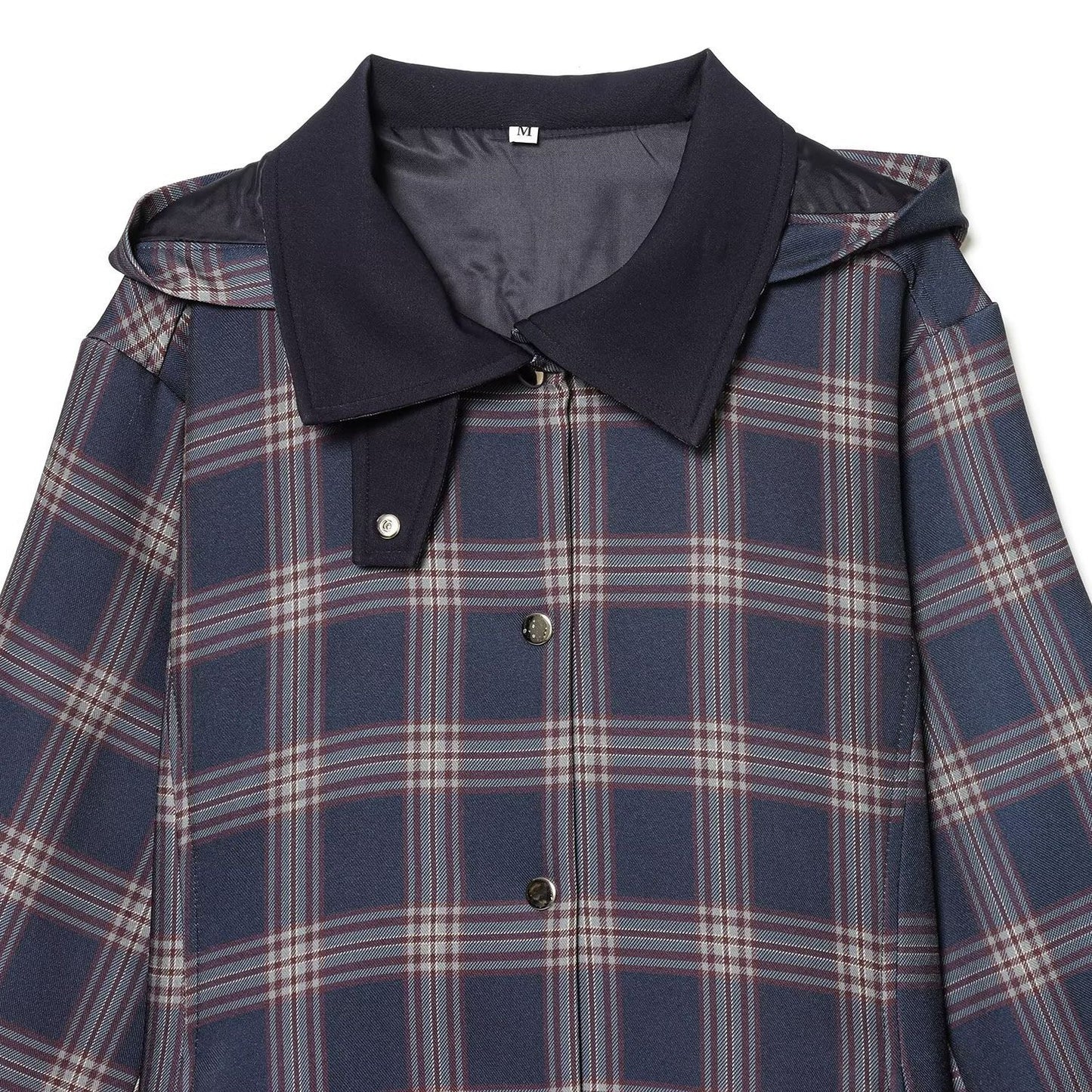 Woman wearing Checkered Hooded Cotton Jacket in a casual outdoor setting