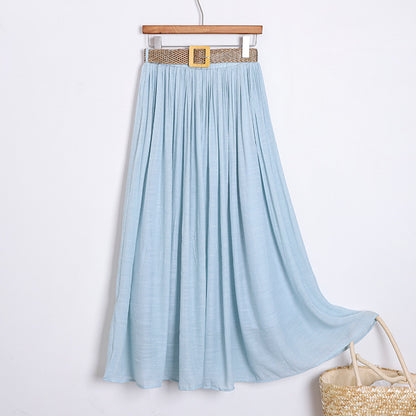 Woman wearing Solid Color A-Line Skirt in a casual outdoor setting