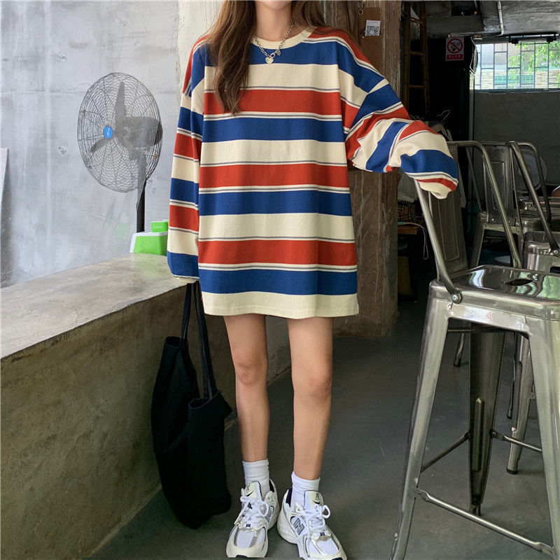 Casual Loose Stripe Long Sleeve T-Shirt | Tajstylo