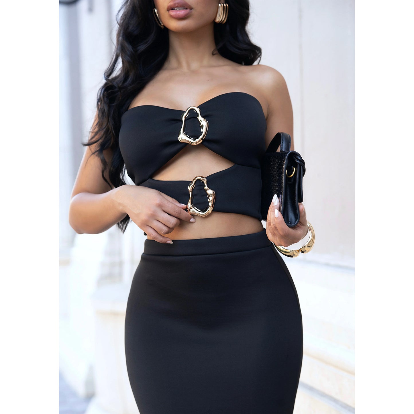 Strapless Lace Trim Top and Bodycon Skirt Set | Tajstylo