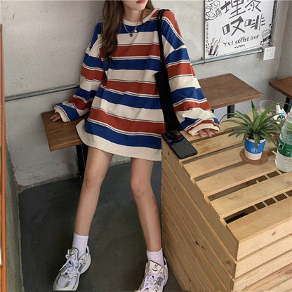 Casual Loose Stripe Long Sleeve T-Shirt | Tajstylo