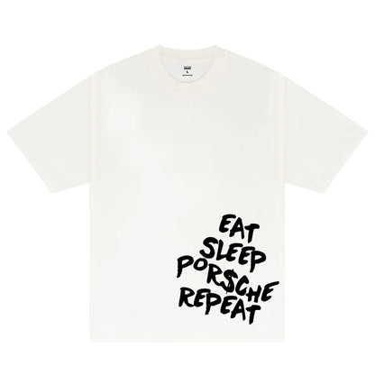 Woman wearing Need Money for Porsche Graphic T-shirt in casual setting