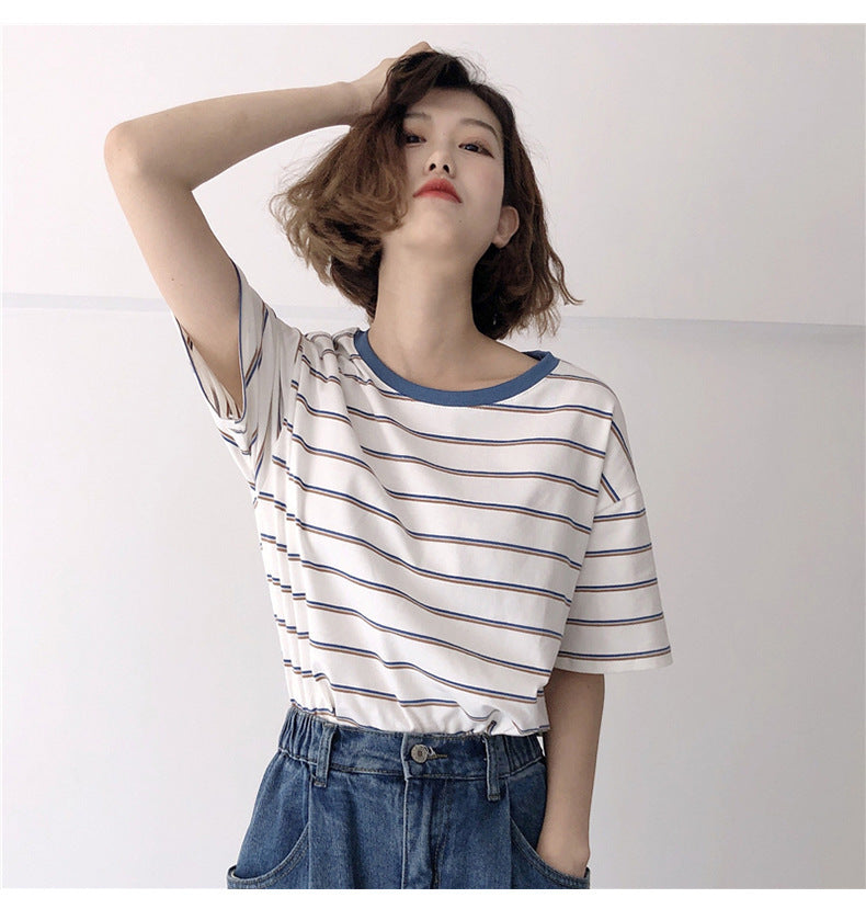Academy Style Loose Fit Striped T-Shirt | Tajstylo