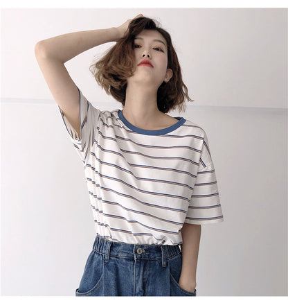 Academy Style Loose Fit Striped T-Shirt | Tajstylo