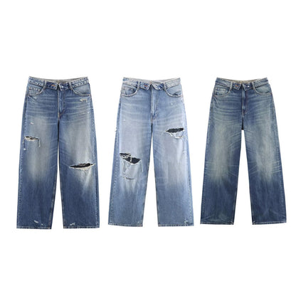 High Waist Long Polyester Jeans | Tajstylo